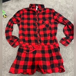 Xhilaration Red and Black Plaid romper size large